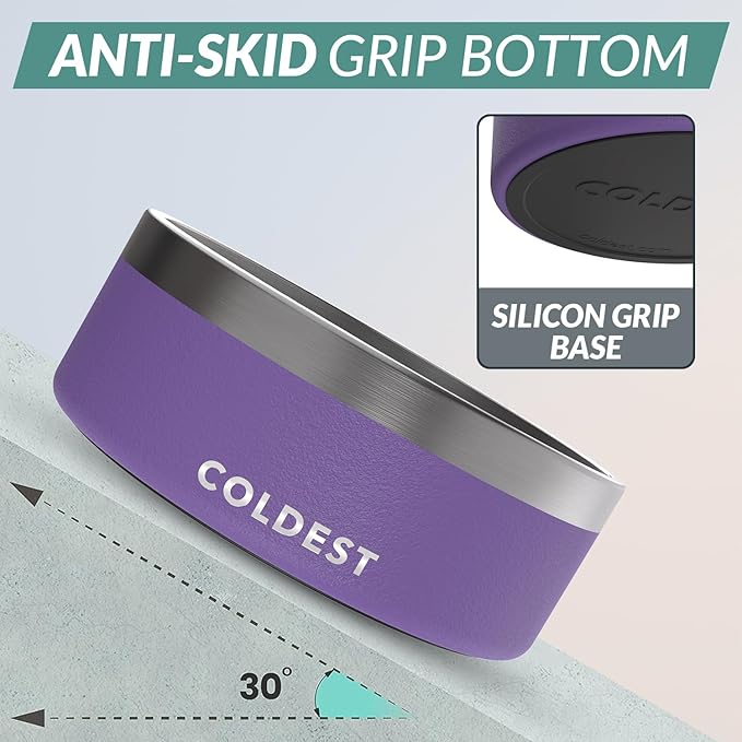 Coldest Dog Bowl - Anti Rust Metal, Non Slip, 3 Layers Insulated Stainless Steel Dog Bowls - Spill Proof & Heavy Duty - Water Bowl for Dogs, Cats & Pets, Dish Washer Safe (64 oz, Galaxy Purple)-PawvioPets