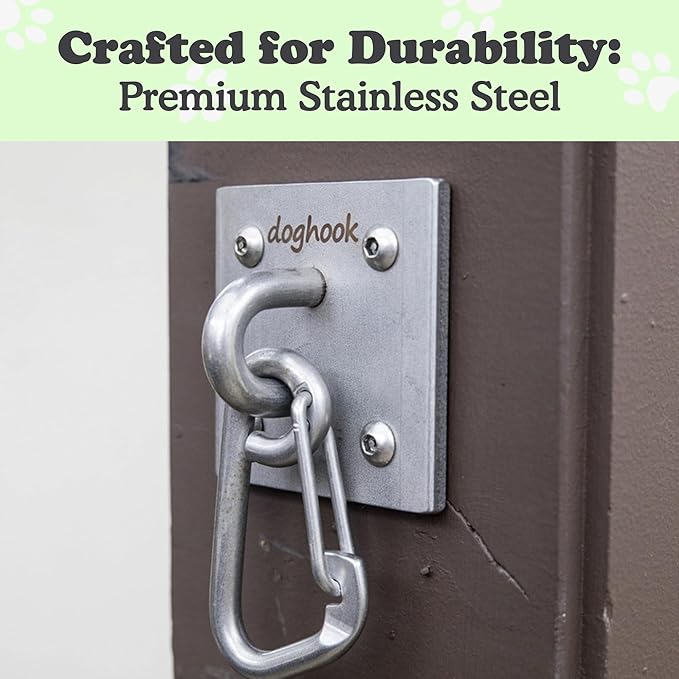 Canine Hitch- Secure Dog Leash Parking Indoor- Outdoor Wall Hook with EZ Clip - Tie Out Stainless Steel - Practical Lead Management for Home & Business-PawvioPets