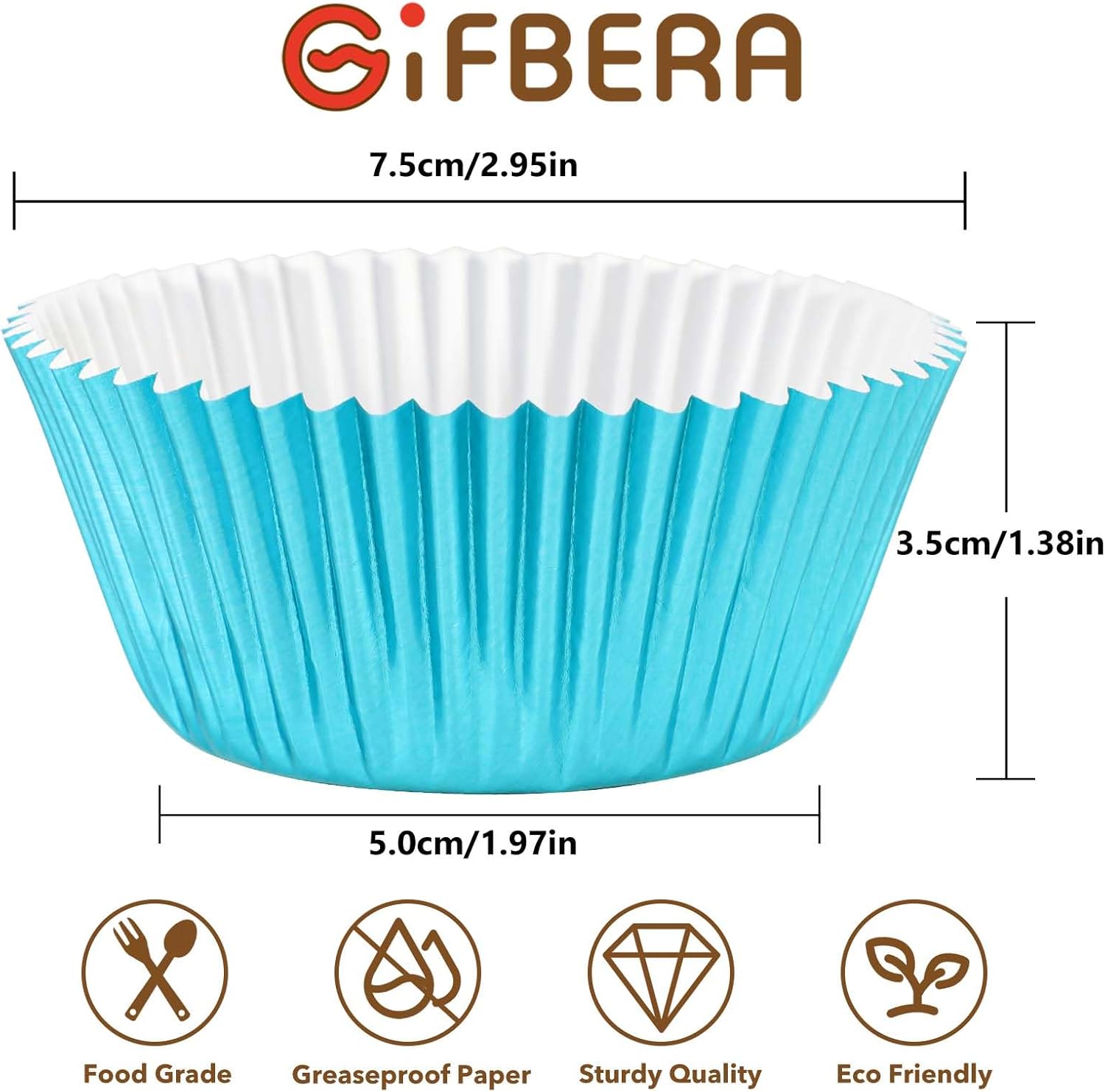 Gifbera Foil Cupcake Liners Metallic Paper Muffin Standard Baking Cups 200-Count (Aqua)