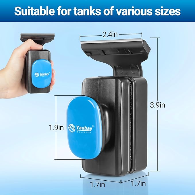 Aquarium Magnet Glass Cleaner, Magnetic Fish Tank Cleaner with Algae Scraper, Double Sided Cleaning Scrubber Brush with Handle, Titanium Blade, Self-Floating, Fit Max 1/4" Thick Glass, Medium-PawvioPets