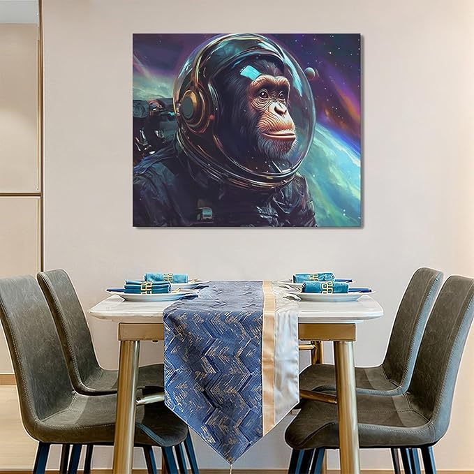 Framed Large Monkey Astronaut Wall Art, Oversized Chimpanzee Spacemen Wall Decor for Living Room, Outer Space Canvas Painting Pictures Modern Artwork for Living Room Bedroom Office 60"x30"-PawvioPets