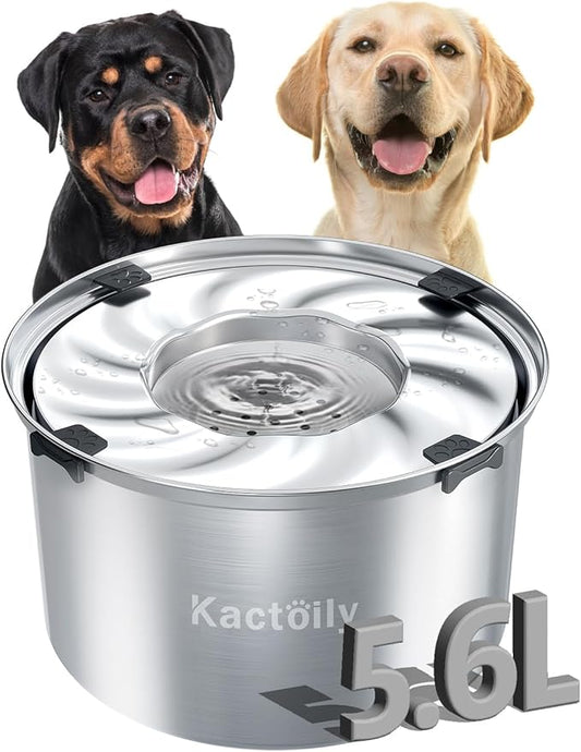 1.5 Gal Dog Water Bowl No Spill, 5.6L Slow Water Bowl for Large Dogs, Slow Drinking Dog Water Bowl Dispenser, Stainless Steel Dog Bowls for Messy Drinkers-PawvioPets