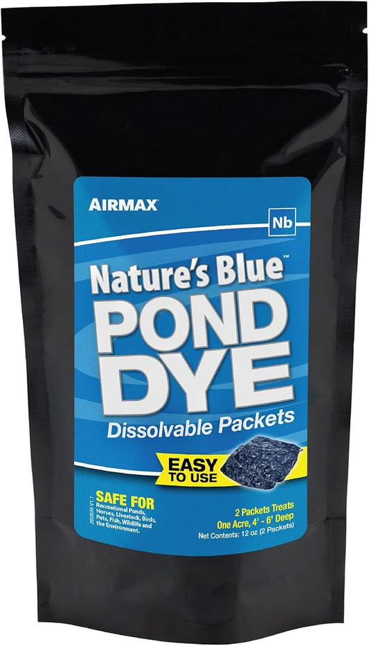 Airmax Pond Dye Packets Nature's Blue Colorant for Large Pond & Lake, Beneficial UV Blocking Color Concentrate, Maintain Clean & Clear Water, Fish Safe, Easy Treatment, 2 Soluble Packets-PawvioPets