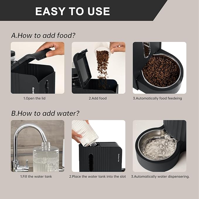 Automatic Gravity Pet Feeder, 1.8 Gallons*2 Dog Feeder and Water Dispenser Set, 2-in-1 Automatic 100% BPA-Free Feeder and Stainless Steel Water Dispenser for Dogs, Cats, Rabbits, Puppies (Black)-PawvioPets