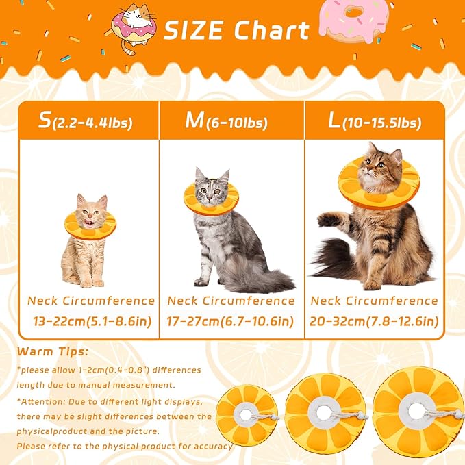 Cat Cone Collar Soft, Cat Recovery Collar for Wound Healing Cute Donut Elizabethan Cone for Kittens, Adjustable Cones for Cats to Stop Licking Neck Protective Cones After Spay(Orange, Small)-PawvioPets