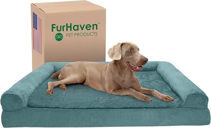 Furhaven Cooling Gel Dog Bed for Large Dogs w/ Removable Bolsters & Washable Cover, For Dogs Up to 125 lbs - Plush & Suede Sofa - Deep Pool, Jumbo Plus/XXL-PawvioPets