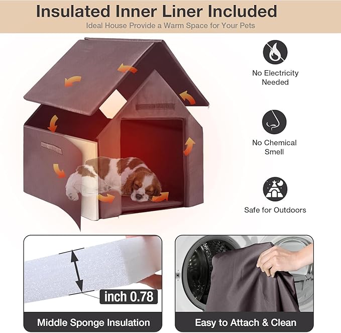 Dog House Outdoor Insulated, 50.87" L Large Dog Kennel with Chew-Proof Iron Frame, Suitable for Medium to Large Dogs (Brown)-PawvioPets