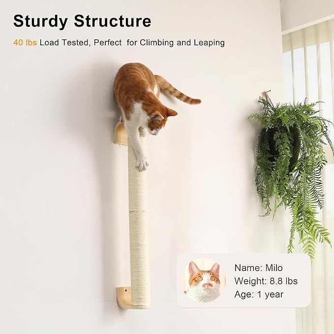 FUKUMARU Cat Wall Scratcher, 28" Wall Mounted Kitten Scratching Post, Sturdy Sisal Climbing Tree for Indoor Cats-PawvioPets