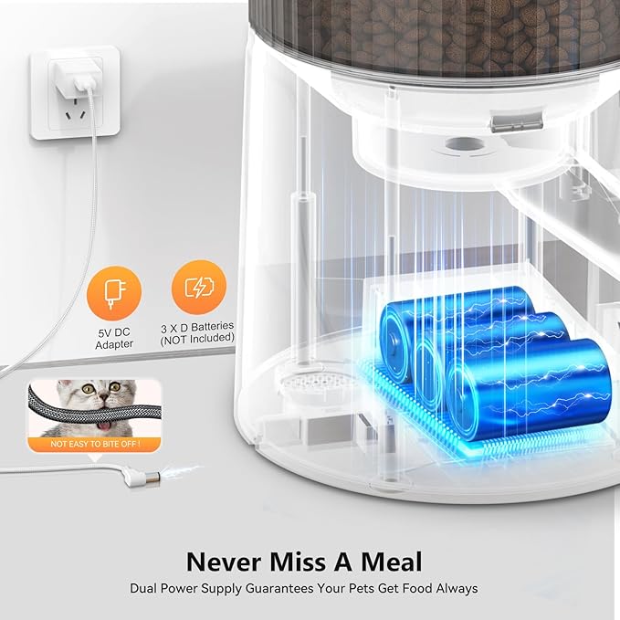 Automatic Cat Feeder: 4L Timed Cats Food Dispenser Programmable 1-6 Meal for Cat and Small Medium Dog- Auto Pet Feeder Dual Power Supply with Desiccant Bag& | Easy to Clean White-PawvioPets