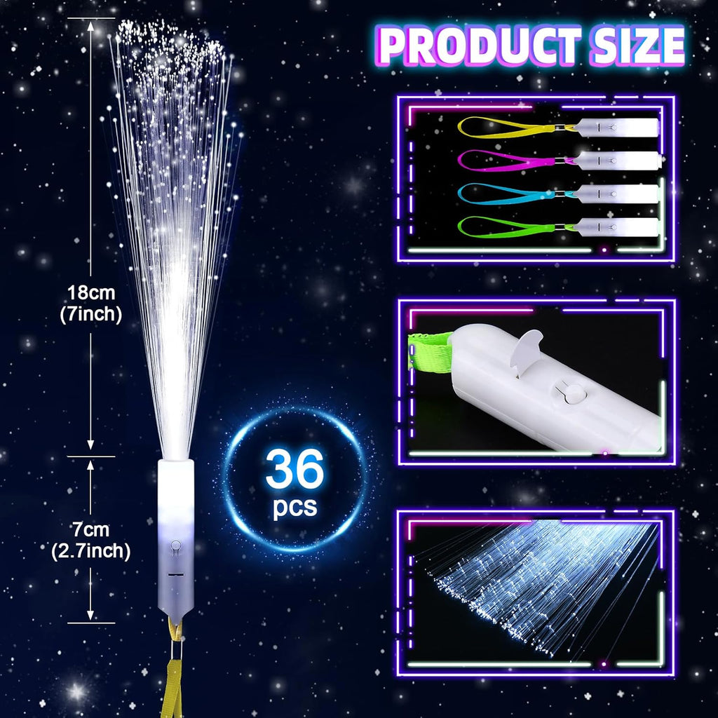 36 PCS White Fiber Optic Sticks, LED Fiber Wands, Fiber Optic Wand with 3 Light Modes, Glow in the Dark Party Supplies, Wedding Party Supplies, for Wedding, New Year, Birthday, Carnival
