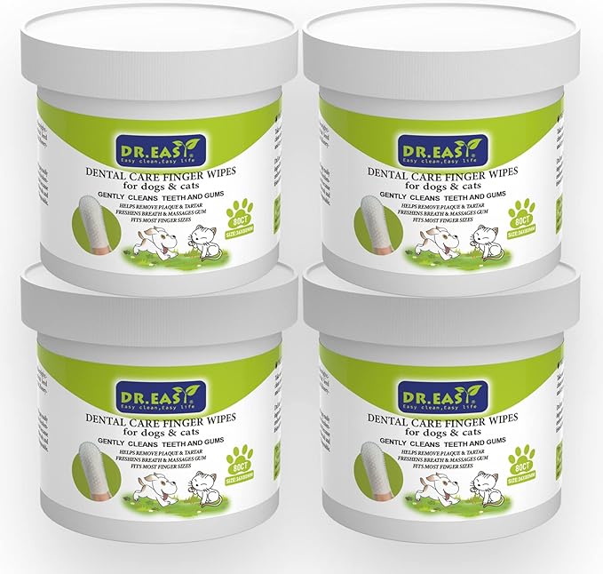 DR.EASY Breath Freshener Dental Finger Wipes 320ct for Dog & Cat, Help Wipe Away Plaque &Tartar, No Added Harsh Chemicals No Brush Formula-PawvioPets
