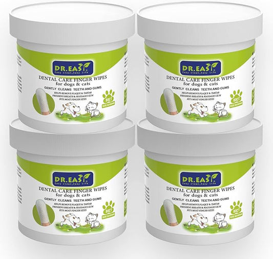 DR.EASY Breath Freshener Dental Finger Wipes 320ct for Dog & Cat, Help Wipe Away Plaque &Tartar, No Added Harsh Chemicals No Brush Formula-PawvioPets