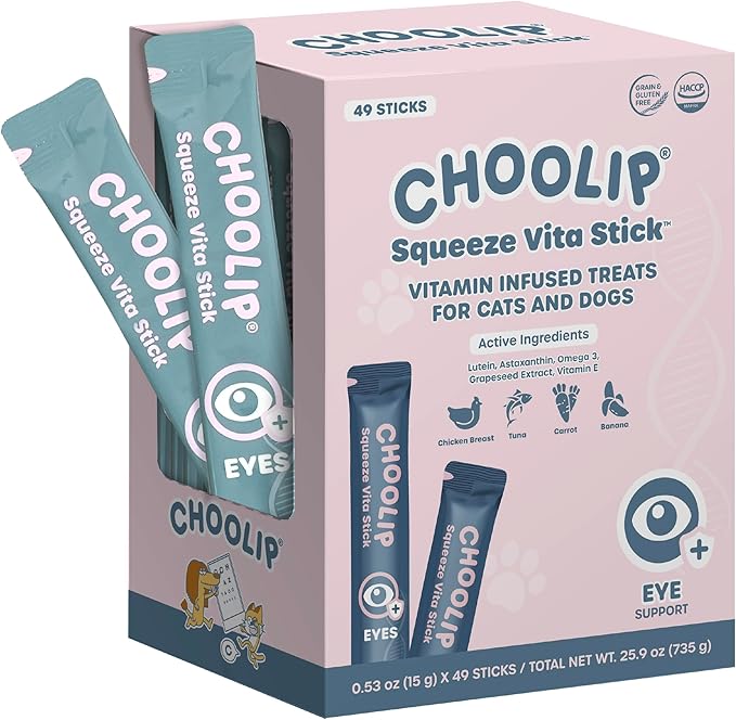 Grab & Go Squeeze Vita Stick Lickable Treats for Dogs & Cats. 49 Eye Health Sticks with Essential multivitamins. Soft and Tasty Paste for All Life Stages, Supporting Eyes Health-PawvioPets