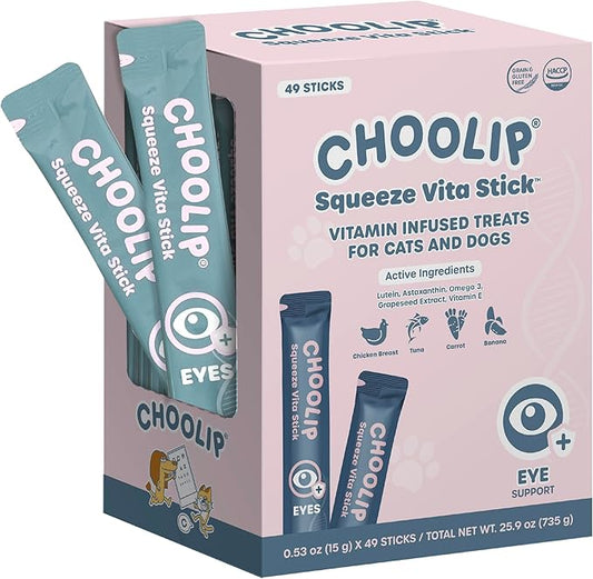 Grab & Go Squeeze Vita Stick Lickable Treats for Dogs & Cats. 49 Eye Health Sticks with Essential multivitamins. Soft and Tasty Paste for All Life Stages, Supporting Eyes Health-PawvioPets
