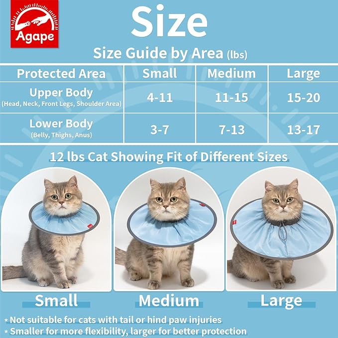 Agape Soft Cat Cone, Comfy Collar to Stop Licking & Scratching, Lightweight Recovery Collar for Cats After Surgery, Adjustable Elizabethan Collar for Neuter Recovery, Waterproof Neck Cones for Cats-PawvioPets