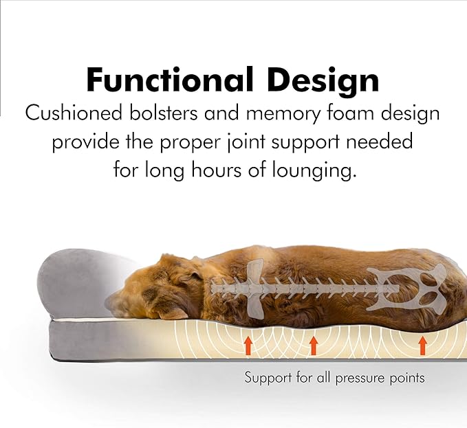 Friends Forever X-Large Dog Bed, Orthopedic Dog Sofa Memory Foam Mattress, Calming Dog Couch Bed, Wall Rim Pillow, Water Resistant Liner, Washable Cover, Non-Slip Bottom, Chester, X-Large Khaki Beige-PawvioPets