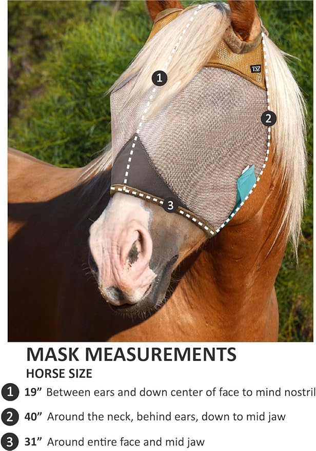 Fly Masks for Horses. Stops Sunburn, 70% Uv-Block. Breathable Fly Mask for Equines, Durable, Comfortable Fit for All-Day Protection. Horse Size, Fly Mask with Ears and Nose-PawvioPets