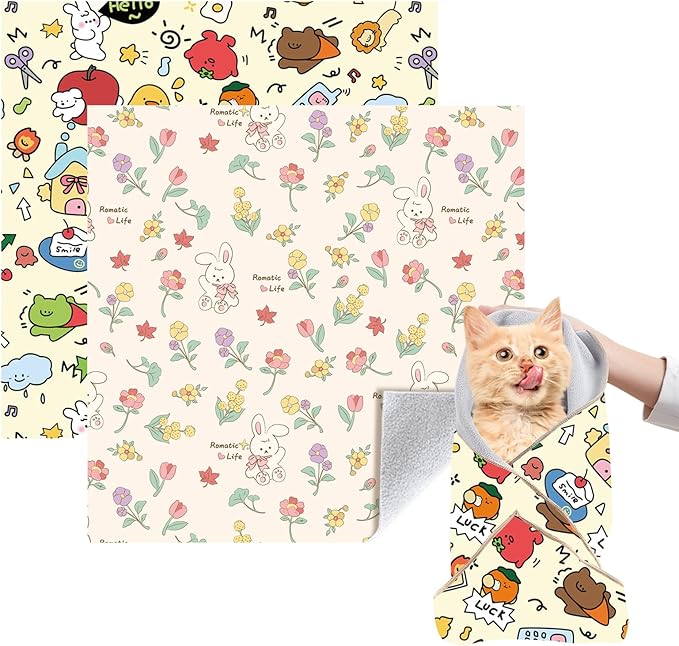 Cat Grooming Wrap, 2pcs [L] Cat Restraint Wrap for Nail Clipping, Ear Cleaning, and Teeth Brushing, Self-Adherent, Anti-Bite, Anti-Scratch, Anti Scratch, Pink+Yellow-PawvioPets