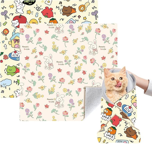 Cat Grooming Wrap, 2pcs [L] Cat Restraint Wrap for Nail Clipping, Ear Cleaning, and Teeth Brushing, Self-Adherent, Anti-Bite, Anti-Scratch, Anti Scratch, Pink+Yellow-PawvioPets