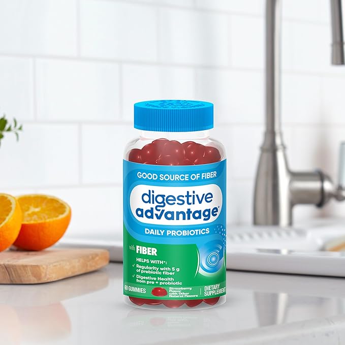 Digestive Advantage Prebiotic Fiber Gummies + Probiotics for Gut Health, 5g Prebiotic Fiber Plus 1 Billion CFU Probiotic, Supports Digestive Health & Regularity, (60ct Bottle) Strawberry Flavor*-PawvioPets