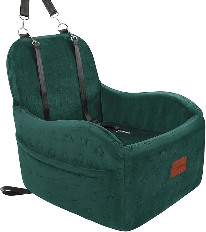 Dog Booster Car Seat for Small/Medium Dogs,6in Elevated Cushion,Fully Detachable and Washable,2 Storage Pockets & 3 Straps,Fits in Front/Back Seat,Easy to Install (Green,Medium)-PawvioPets