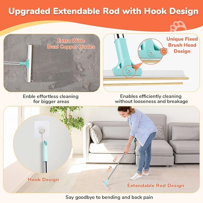 5 PCS Pet Hair Removal Tool, Roller Dog Hair Removers for Couch, Retractable Pet Hair Carpet Scraper Rack, Reusable Cat Hair Remover for Bed, Rugs, Stairs, Furniture-PawvioPets