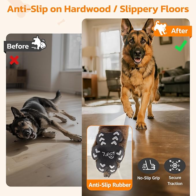 Anti Slip Dog Paw Protector Pads for Senior Dogs, Paw Pads for Dogs Traction, Disposable Self Adhesive Paw Grips for Old Dog on Slippery Hardwood Floor, Black 12 Sets (48pcs) XXXL(80+lbs)-PawvioPets
