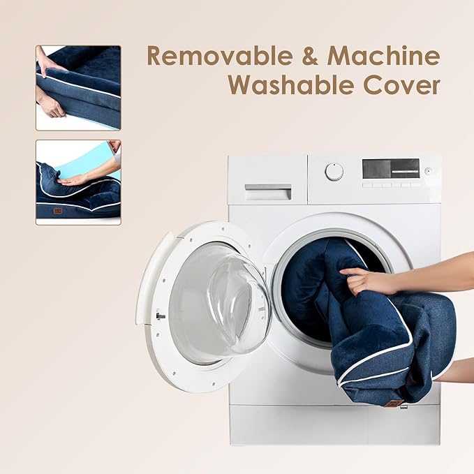 EHEYCIGA Orthopedic Dog Bed for Small Dogs, Waterproof Memory Foam Small Dog Beds with Sides, Non-Slip Bottom and Egg-Crate Foam Medium Pet Couch Bed with Washable Removable Cover, Navy-PawvioPets