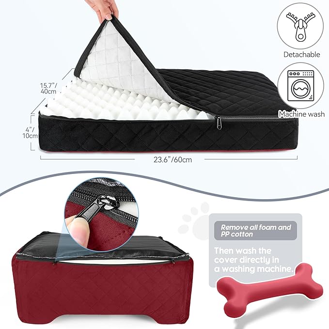 Dog Car Seat for Medium/Large Dogs, Dog Booster Seat for Pet Under 50lbs or 2 Small Dogs, Detachable and Washable Pet Car Bed, Multi-Functional Pet Booster Seat for Backseat(Black/Red)-PawvioPets