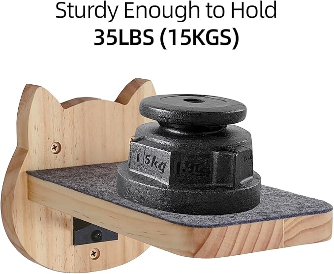 ESPETS Natural Solid Wood Cat Wall Floating Steps Set of 3 - Wall Mounted Wooden Cat Climbing Shelves and Perches, Kittty Stairs Ladder - Easy Install, Holds up 30lbs-PawvioPets