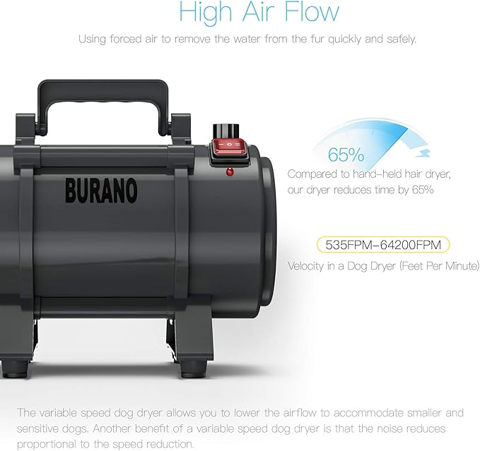 Burano High Velocity Dog Pet Stand Grooming Dog Dryer with 4.3HP Variable Dog Blow Dryer, Fluffy Dry-PawvioPets