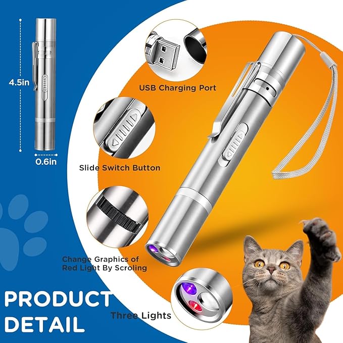 Cat Laser Toy,3-in-1Interactive Cat Toys Automatic Cat Toy with 360° Random Laser & Interactive Feather - 5 Laser PatternsUSB Rechargeable Motion Activated Moving - Fun Toys for Indoor Cats & Kittens-PawvioPets