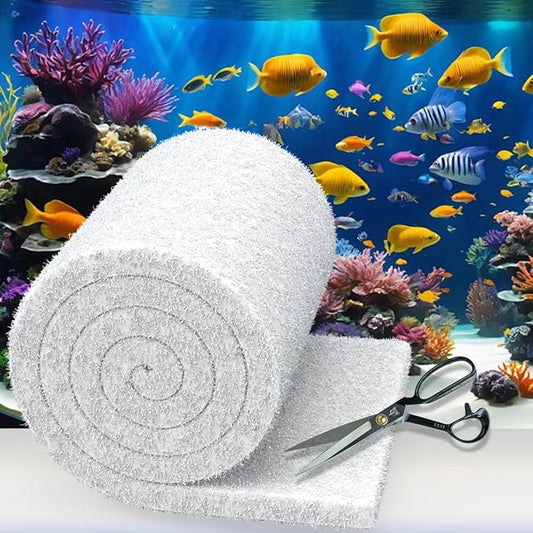 Aquarium Filter Floss 12 * 144 Inches, Cut to Fit Fish Tank Filter, Dual Density Aquarium Filter Pad, Pond Filter Media Roll Clear Water for Freshwater & Saltwater, Safe for Fish, Reef, Turtles-PawvioPets