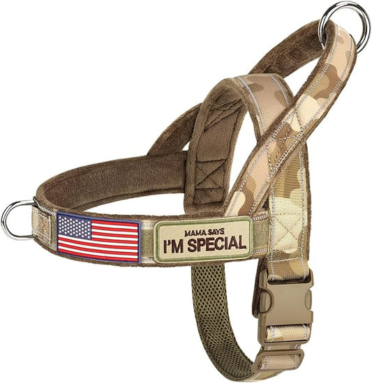 Forestpaw No Pull Dog Harness - Soft Flannel Padded Tactical Dog Vest Harness with Quick Release Buckle, Adjustable Reflective Pet Harness for Large Dogs Walking Training,Brown Camouflage L-PawvioPets