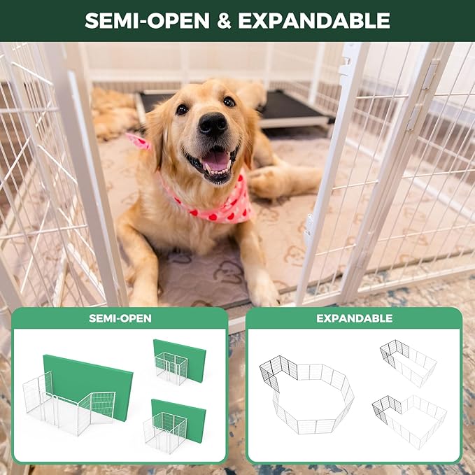 FXW Homeplus Unleashed Indoor Dog Playpen - Stress-Free and Safe Play, Heavy Duty 45 Inch 6 Wire Panels Dog Pen for Large Dogs, White│Patented-PawvioPets