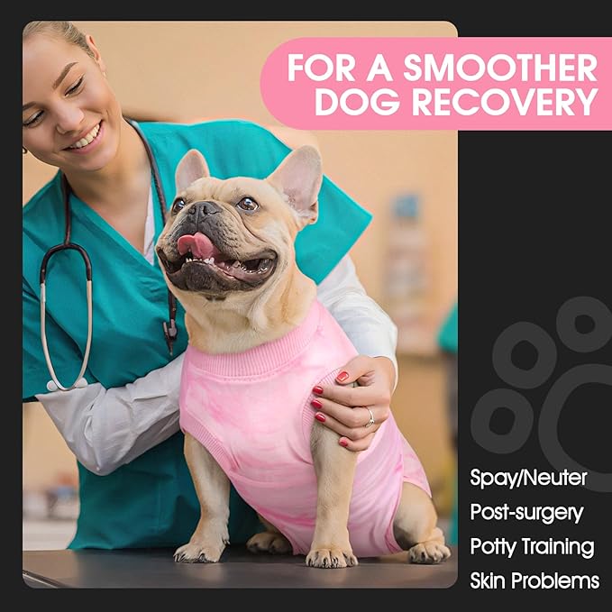 FUAMEY Recovery Suit for Dogs After Surgery,Soft Breathable Dog Bodysuit E-Collar & Cone Alternative Surgical Suit,Male Female Dog Neuter Spay Suits Anti Licking Wounds Onesie Pink Tie Dye XS-PawvioPets