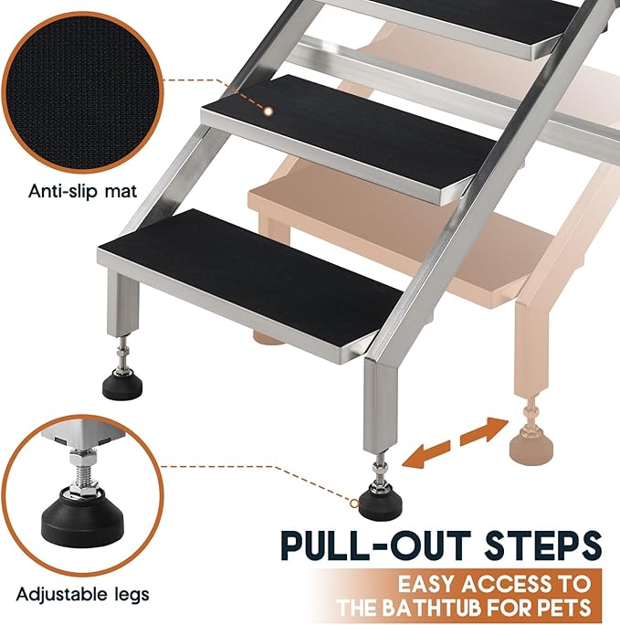 Albott 50 Inch Stainless Steel Dog Washing Station with Non-Slip Steps, Sprayer, Faucet, Soap Box – Professional Pet Bathtub for Small and Medium Pets, Use at Home, Garage, or Grooming (Right Door)-PawvioPets