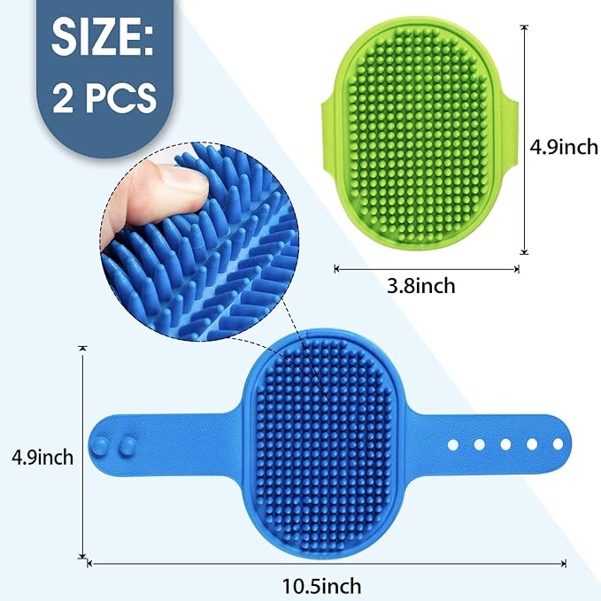 Dog Grooming Brush, Lilpep Pet Shampoo Bath Brush Soothing Massage Rubber Comb with Adjustable Ring Handle for Long Short Haired Dogs and Cats (Blue+Green, pack of 2)-PawvioPets