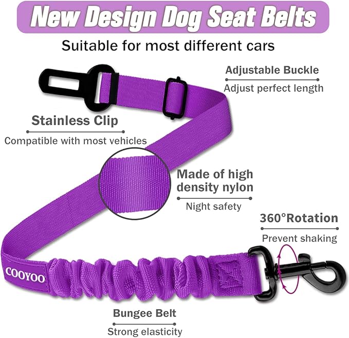 COOYOO Dog Seat Belt,3 Piece Set Retractable Dog Car Harness Adjustable for Vehicle Nylon Pet Safety Heavy Duty & Elastic-PawvioPets