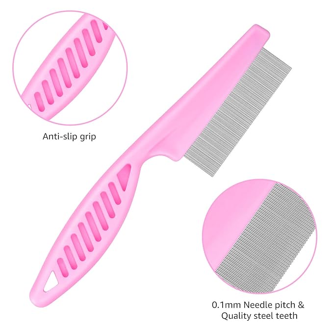 Cat & Dog Grooming Set - Fine Tooth Comb For Grooming And Removing Dandruff Flakes Remove Float Hair Tear Marks (pink)-PawvioPets