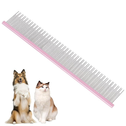 8.5 Inch Upgrade Pink Professional Pet Comb,Dual-Tooth Grooming Comb Anti-Static Smooth Rounded Corners Prevent Friction Breakage and Irritation,Long-Haired Cats and Dog Essential,Christmas Pet Gift-PawvioPets