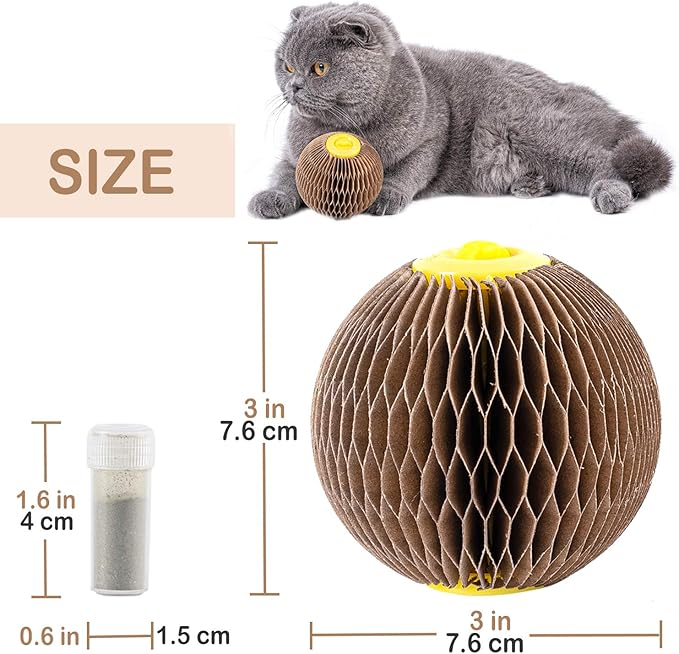 AREIIA Catnip Ball Toy for Cats Catnip Refillable Scratcher Ball Kitty's Faithful Playmate Reduce Obesity and Loneliness CSB01BR-PawvioPets