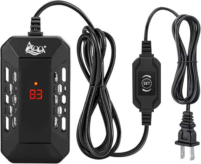 AQQA Aquarium Submersible Heater for Fish Tank,HD Temperature Display and Built-in Thermometer,External Controller Temperature Control Range 59℉-93℉,Safety Control Protects 25W-PawvioPets