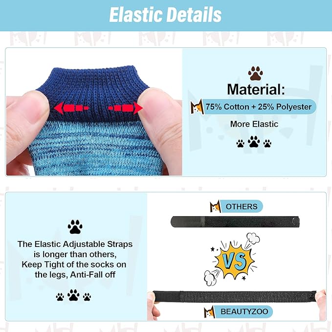 BEAUTYZOO Anti Slip Dog Socks for Small Medium Large Dogs,Paw Protector with Grips for Hardwood Floor Hot/Cold Pavement,Traction Control 3 Pairs AntiTwist Dog Shoes to Prevent Licking for Senior Dog-PawvioPets