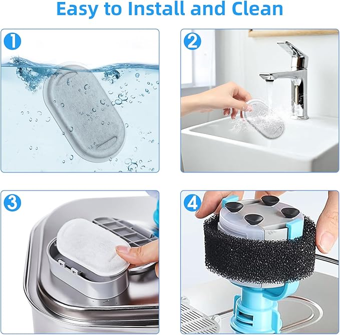 40 Pack Cat Water Fountain Filters-Cat Fountain Replacement Filters for Stainless Steel 108/3.2L& 67oz/2L Adjustable Water Flow Pet Water Fountain(20 Pack Pet Water Filter Refills+20 Pack Sponges)-PawvioPets