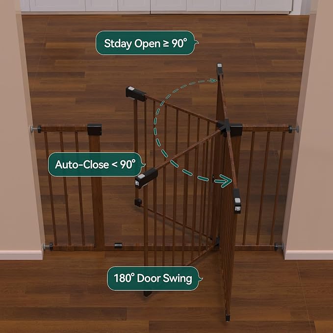BABELIO Baby Gate with Black Wood Pattern, 29-48 Inch Auto Close Dog Gate for The House, Stairs and Doorways, Pressure Mounted Pet Gate with Door and Y Spindle Rods-PawvioPets
