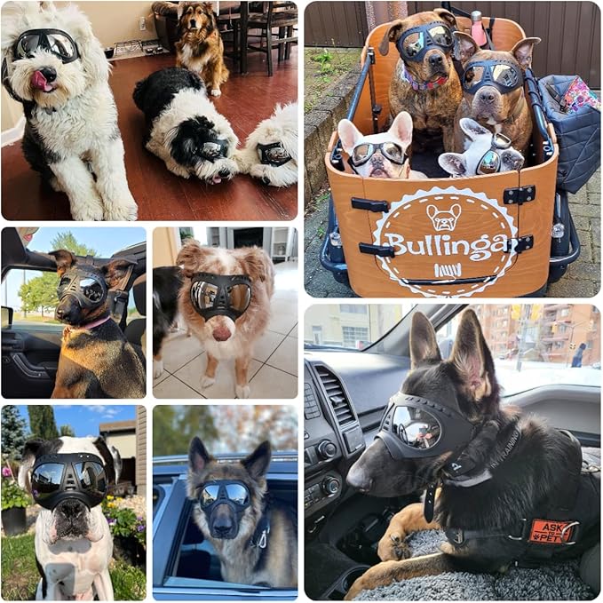 Dog Goggles Windproof for Medium-Large Breeds Dog Sunglasses Anti-UV with Adjustable Straps - Black-PawvioPets