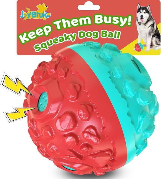 Dog Ball for Aggressive Chewers - Interactive Dog Toy Balls Fun Squeaky Sound to Keep Them Busy, Durable for Small Medium Large Breeds, Rubber Pet Chew Toys, As Seen on TV, Blue & Red-PawvioPets