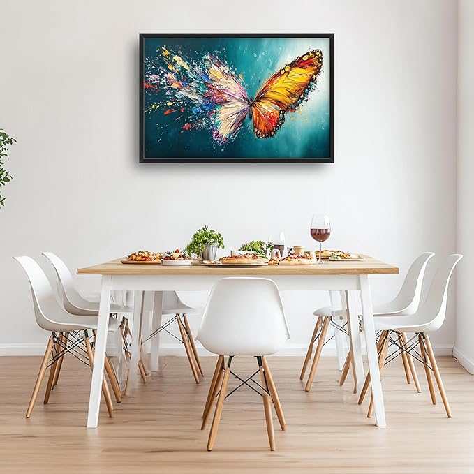 Extra Large Framed Abstract Butterfly Wall Art,Colorful Graffiti Wall Decor,Splashing Wings Pictures for Living Room,Canvas Print Painting Modern Artwork Bedroom Office Bathroom Home Decor 36L x24W-PawvioPets