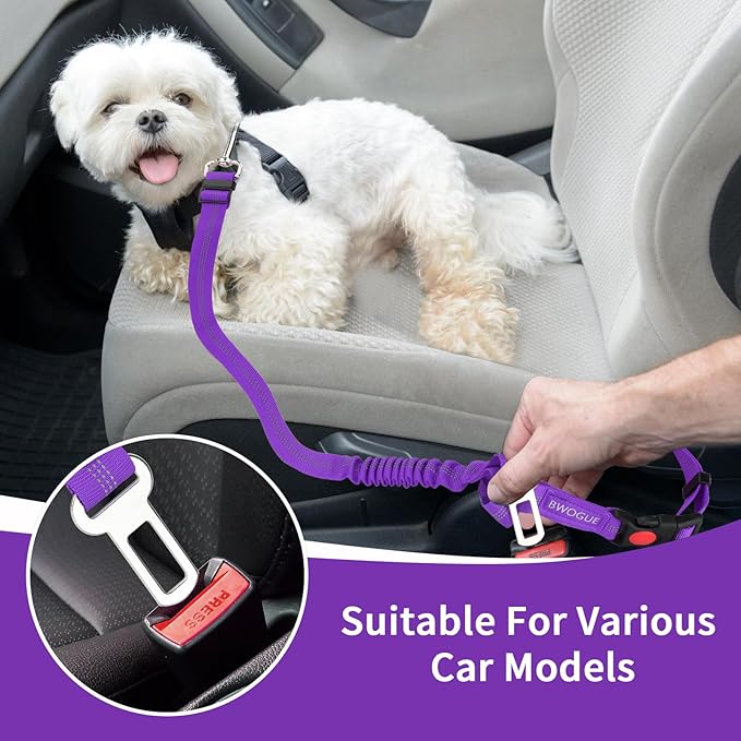 BWOGUE Pet Dog Cat Seat Belt Reflective Car Dog Headrest Restraint Leash Elastic Buffer Bungee Adjustable Tangle-Free Safety Leads Vehicle Seatbelt Harness for Small, Medium and Large Dogs (1 Pack)-PawvioPets